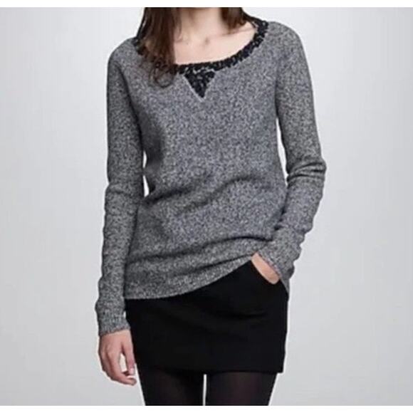 J.Crew Sweater Women's XS Lambswool Boyfriend Sequin Crew Neck Pullover Black - Picture 1 of 7